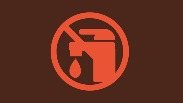 Illustration av en överkryssad vattenkran i rött mot svart bakgrund